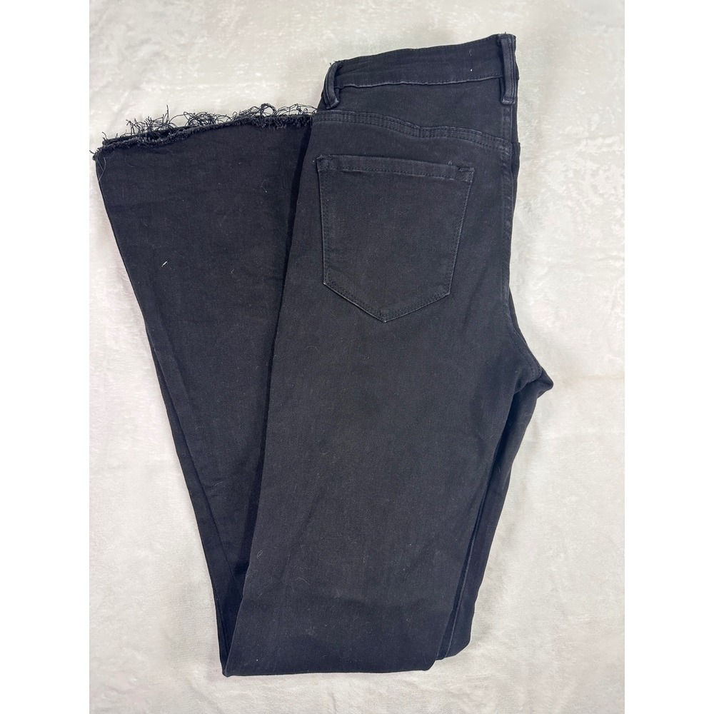 Vervet High Rise Button Fly Flare Jeans 27 Black Raw Hem V2664 Womens